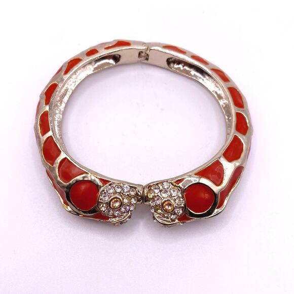 Vtg Chicos Enamel Orange Bangle Bracelet Rhinestones Head kissing Fishes size 7 - Picture 8 of 8